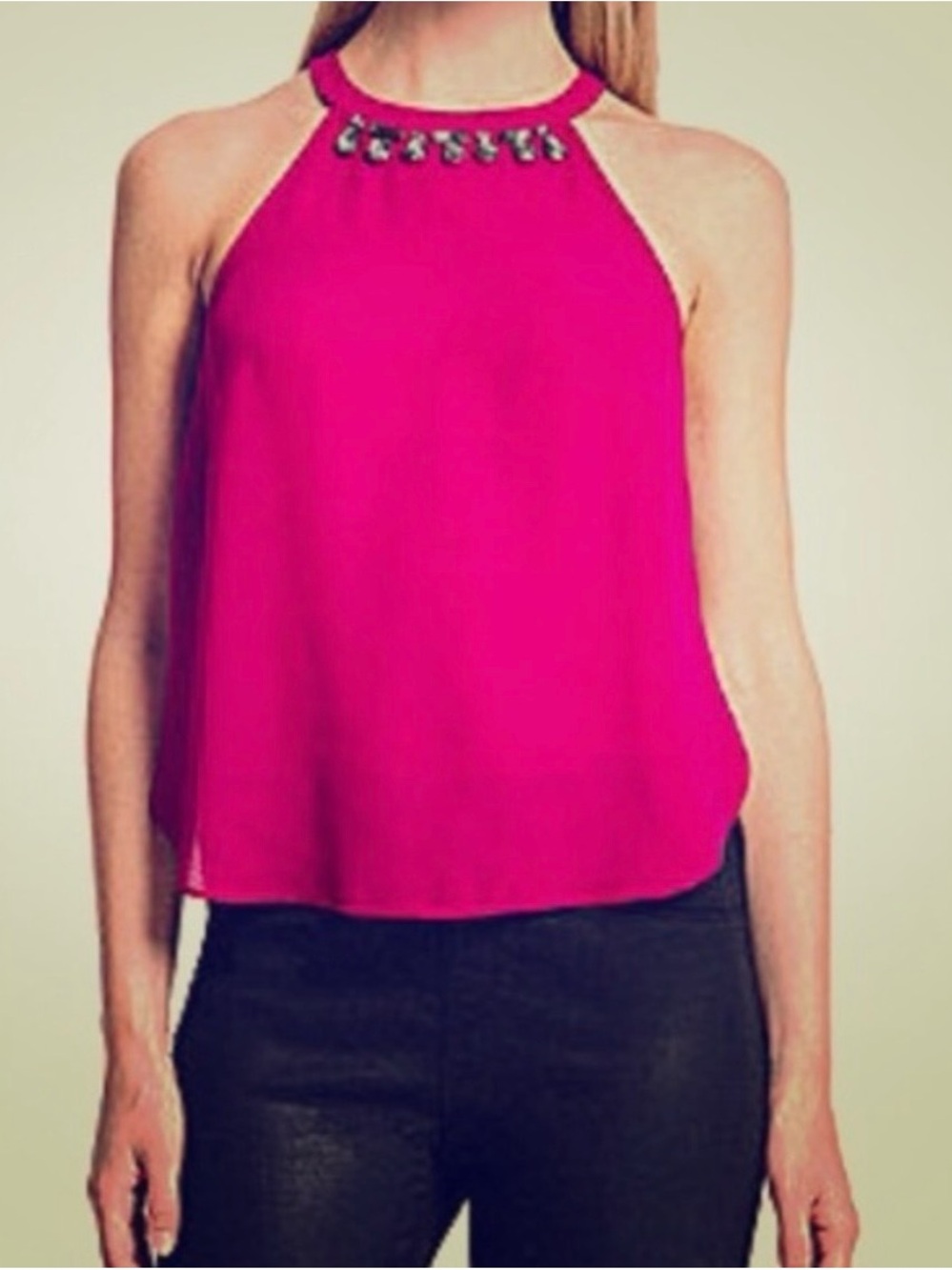 1.State Fuchsia Jeweled-Neck Halter Tank S